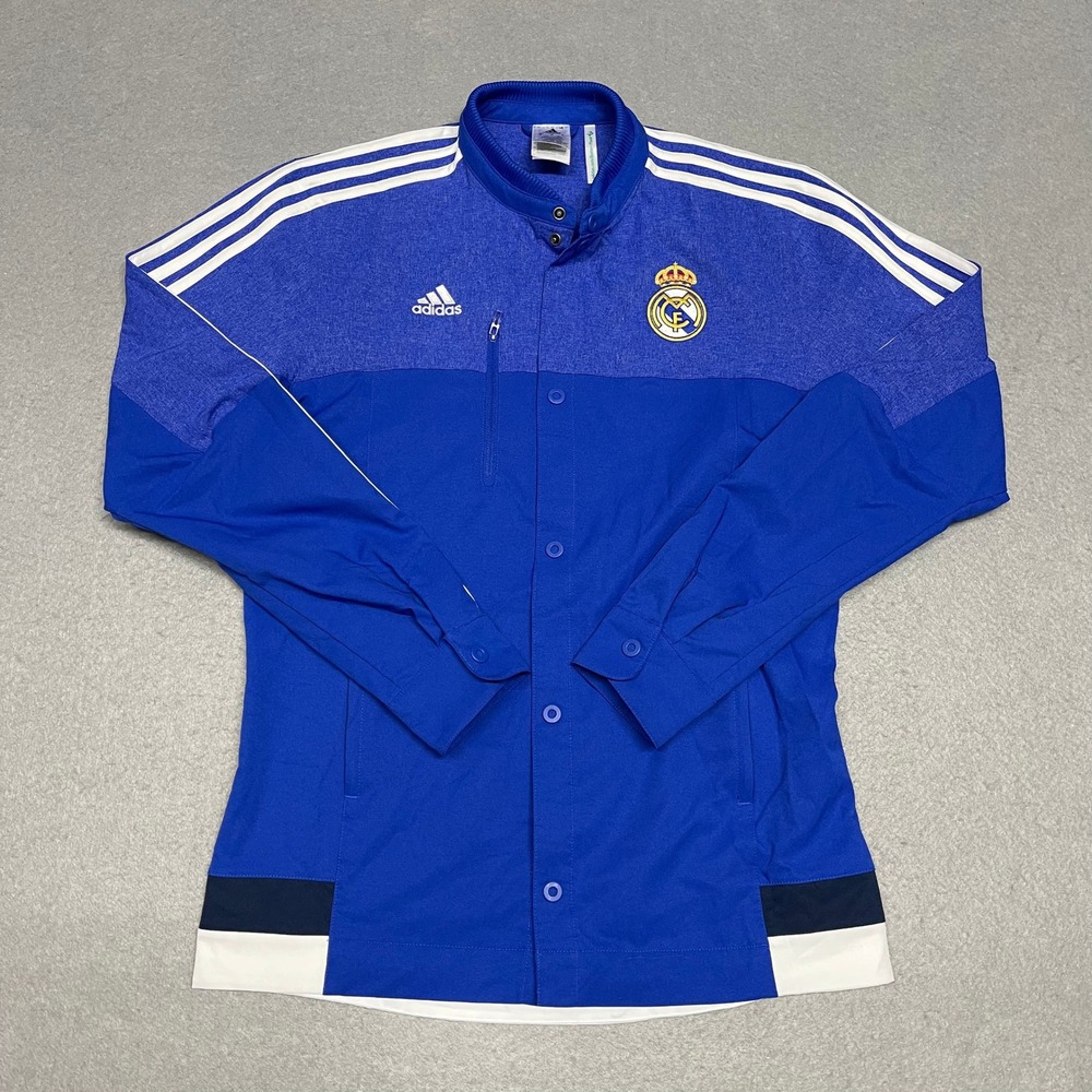 Real Madrid Jacket Men Small Blue Adidas Anthem Snap Button Soccer Football 2014